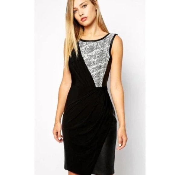 Karen Millen Dresses & Skirts - Karen Millen Black & White Faux Leather Technique Texture Sleeveless Midi Dress